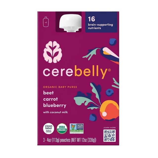 Cerebelly Organic Beet Carrot Blueberry Baby Food 4oz - 3pk by Cerebelly - Tier B kids snack
