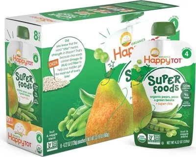 Super Foods Organic Pears, Green Beans & Peas + Super Chia - Stage 4 by Happy Tot - Tier E kids snack
