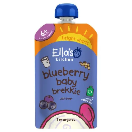 100% Smooth Fruit Yogurt, Pear + Blueberry Baby Brekkie by Ella's Kitchen - Tier E kids snack