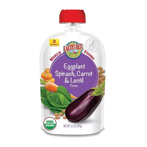 Eggplant Spinach, Carrot & Lentil Puree by Earth's Best - Tier C kids snack