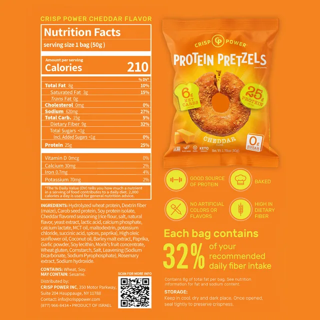 Crisp Power Protein Pretzels - Cheddar by Crisp Power - Tier B kids snack