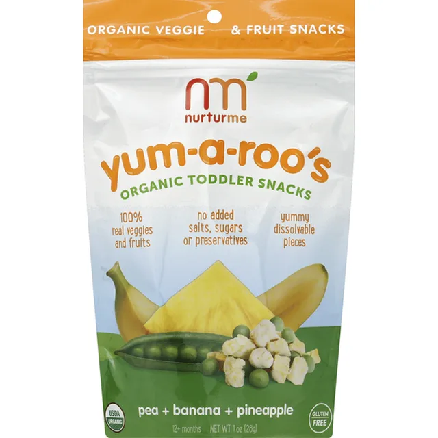 Yum-A-Roo's, Organic Toddler Snacks, Pea, Banana, Pineapple by Nurturme - Tier C kids snack