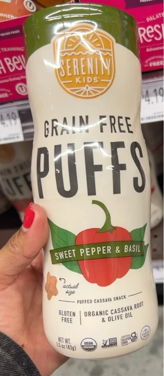 Sweet Pepper & Basil Grain Free Puffs, Sweet Pepper & Basil by Serenity Kids - Tier A kids snack