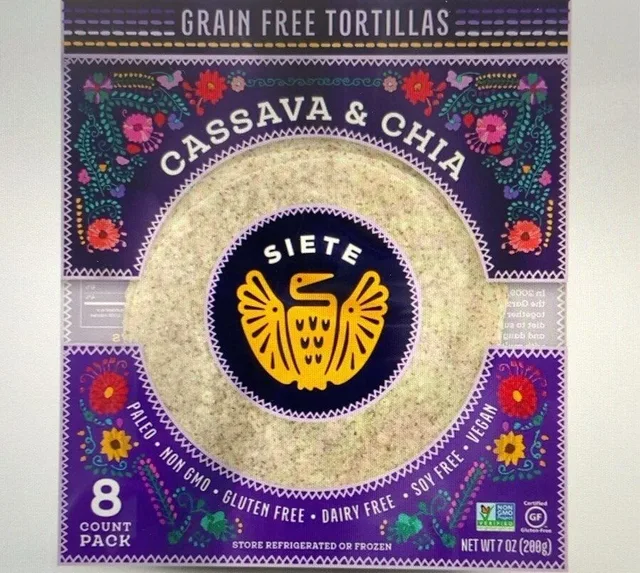 Grain Free Tortillas - Cassava & Chia by Siete - Tier B kids snack