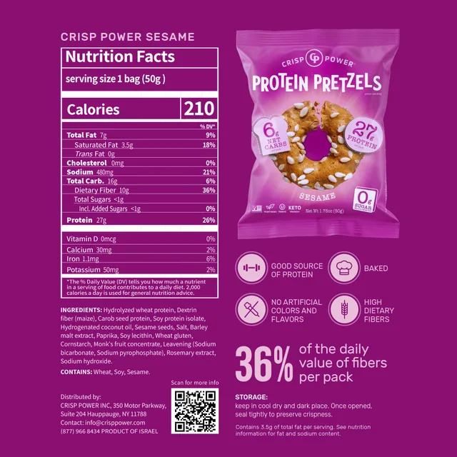 Crisp Power Protein Pretzels - Sesame by Crisp Power - Tier B kids snack
