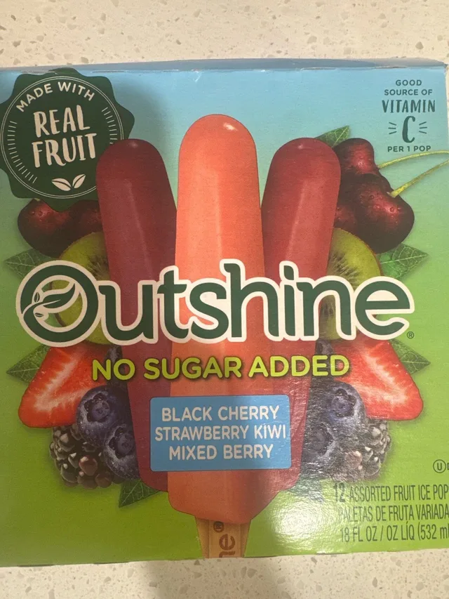 No Sugar Added Black Cherry Strawberry Kiwi Mixed Berry by Outshine - Tier B kids snack