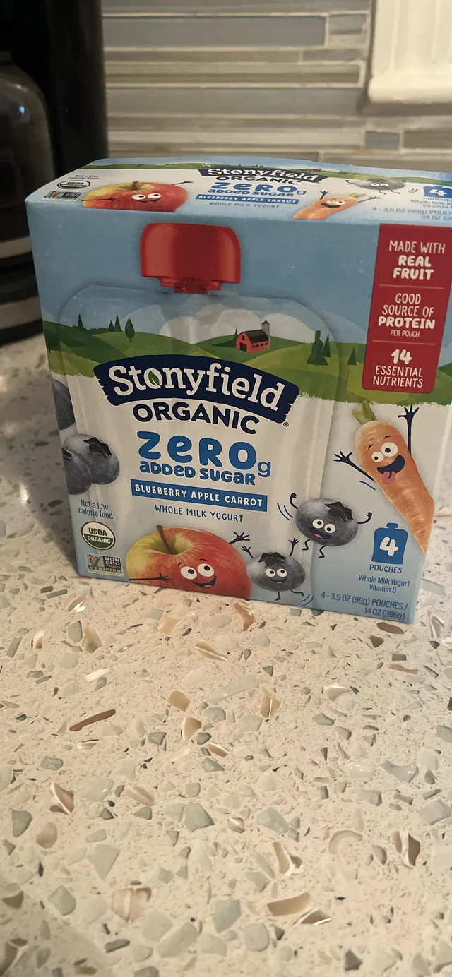 Zero Added Sugar Blueberry Apple Carrot Whole Milk Yogurt by Stonyfield - Tier B kids snack