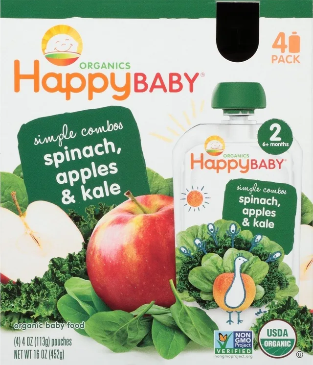 Apples, Spinach & Kale- Stage 2: Simple Combos by Happy Baby - Tier A kids snack