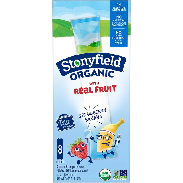 Kids Strawberry Banana Whole Milk Yogurt Tubes, Strawberry; Banana by Stonyfield - Tier D kids snack