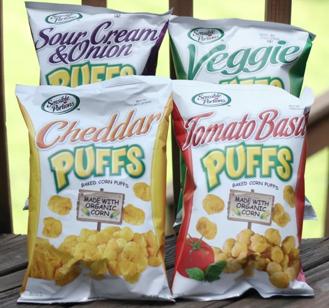 Sensible portions, puffs baked corn puffs, sour cream & onion by Earth's Best - Tier B kids snack