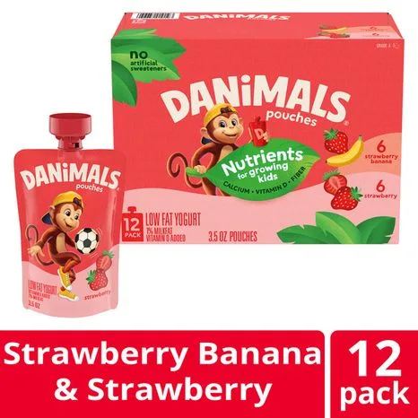 Strawberry Flavor Organic Lowfat Yogurt Pouches, Strawberry by Danimals - Tier D kids snack