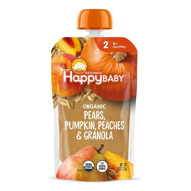 Happy Baby Organic Pears, Pumpkin, Peaches & Granola Baby Food Pouch by Happy Baby - Tier B kids snack