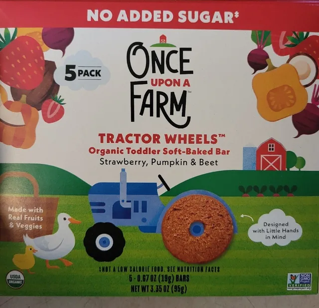 TRACTOR WHEELS Organic Toddler Soft-Baked Bar Strawberry, Pumpkin & Beet by Once Upon a Farm - Tier B kids snack