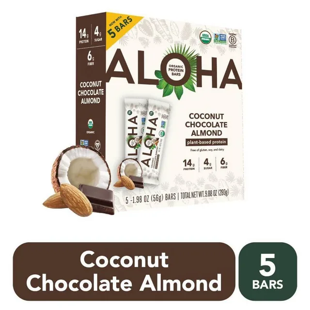 ALOHA Coconut Chocolate Almond Plant-Based Protein Bars - 14g Protein by Aloha - Tier C kids snack
