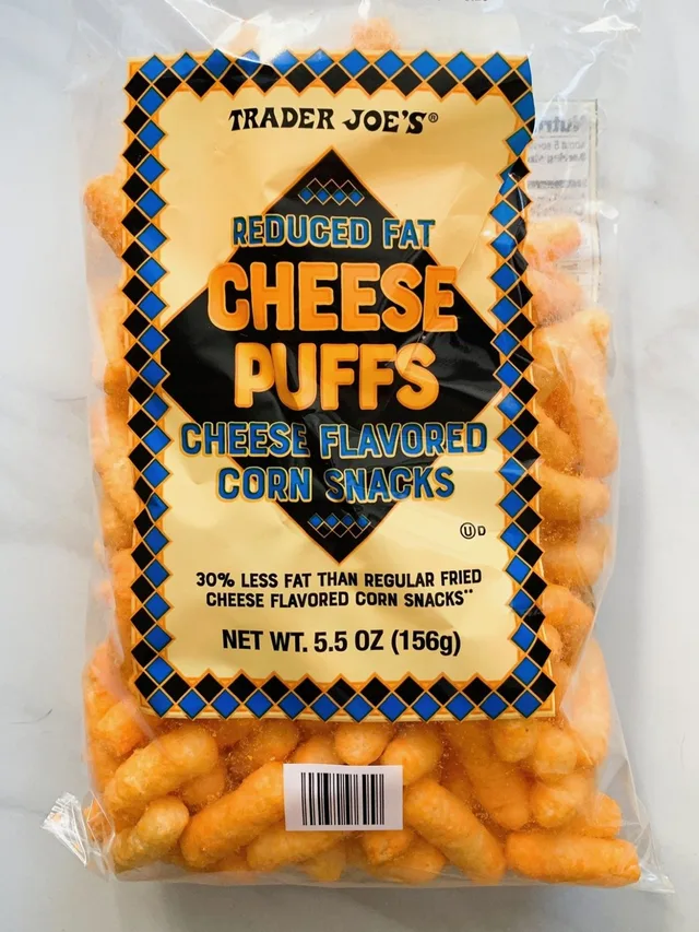 Reduced Fat Cheese Puffs Cheese Flavored Corn Snacks by Trader Joe's - Tier B kids snack