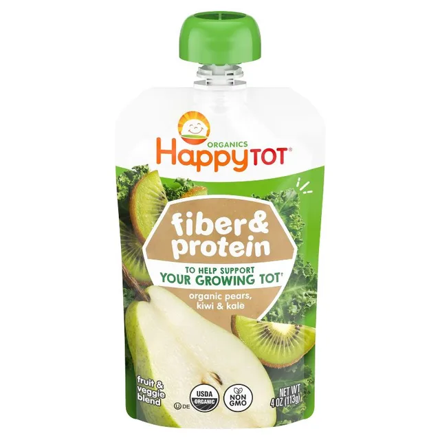 Happy Tot Fiber & Protein Organic Pears, Kiwi & Kale Toddler Pouch by Happy Tot - Tier B kids snack