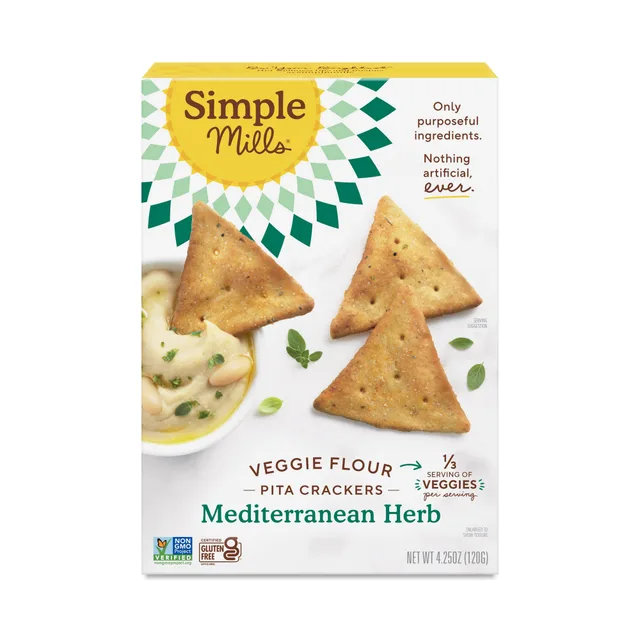 VEGGIE FLOUR PITA CRACKERS Mediterranean Herb by Simple Mills - Tier A kids snack