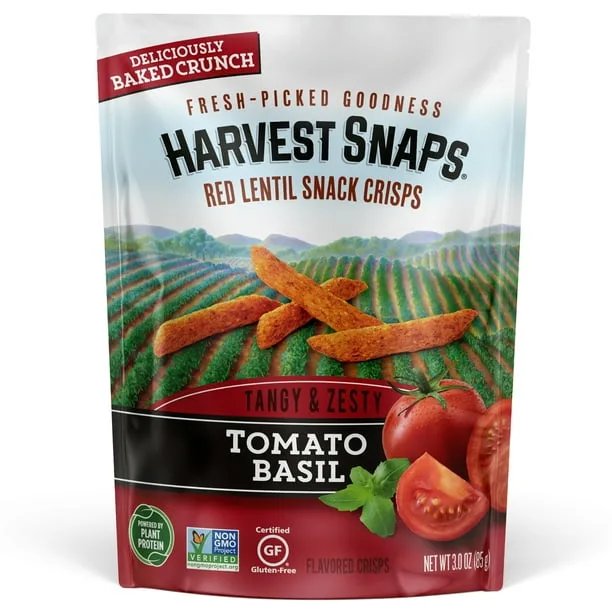 Red Lentil Snack Crisps Tomato Basil by Harvest Snaps - Tier C kids snack