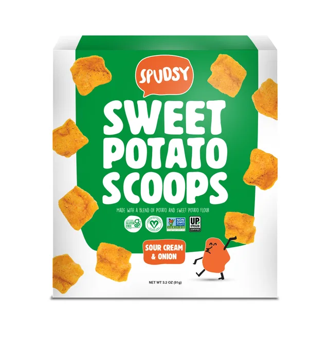 Spudsy Sour Cream and Onion Sweet Potato Scoops by Spudsy - Tier A kids snack