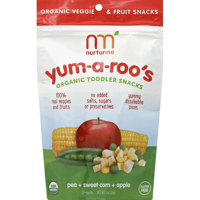 Yum-A-Roo's, Organic Toddler Snacks, Pea, Sweet Corn, Apple by Nurturme - Tier C kids snack