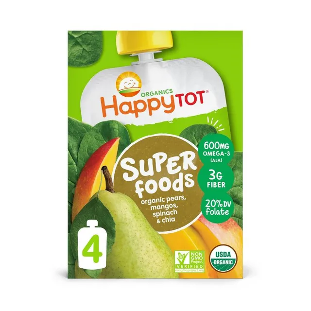 Happy Tot Super Foods Organic Pears, Mangos, Spinach & Chia by Happy Tot - Tier B kids snack