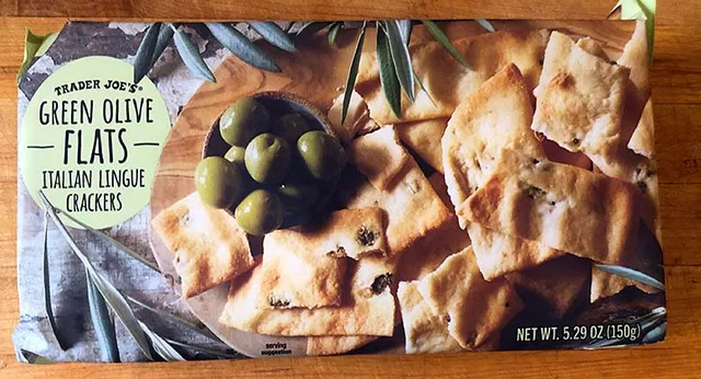 Green Olive Flats Italian Linguge Crackers by Trader Joe's - Tier B kids snack