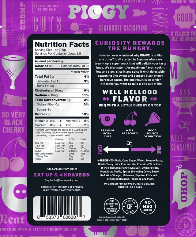 Black Cherry BBQ Pork by Krave - Tier E kids snack