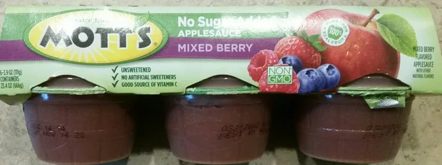 Mixed Berry Unsweetened applesauce by Mott's - Tier B kids snack