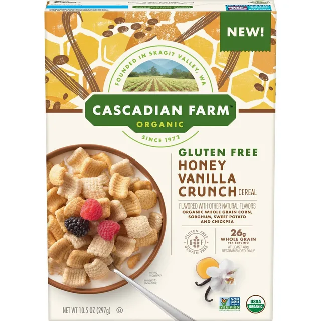 Gluten Free Honey Vanilla Crunch Cereal by Cascadian Farm - Tier E kids snack