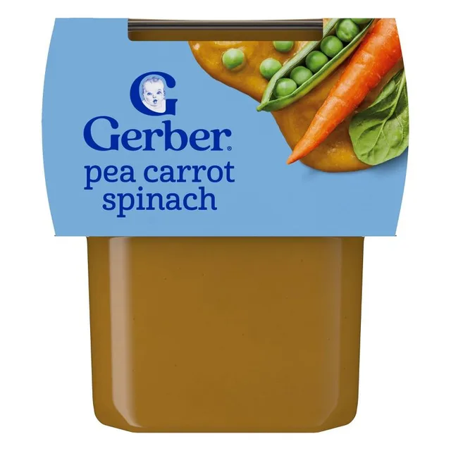 Gerber Non-GMO Baby Food Stage 2 Pea Carrot Spinach Puree Tub - 2ct/4oz Each by Gerber - Tier B kids snack