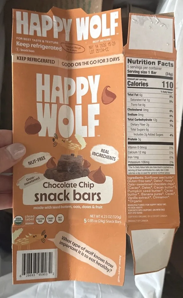 Fridge-Fresh Bars - Chocolate Chip by Happy Wolf - Tier C kids snack