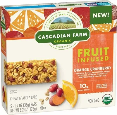 Organic orange cranberry fruit infused chewy granola bars by Cascadian Farm - Tier E kids snack