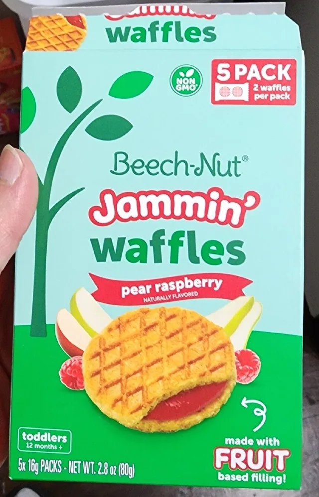 Pear Raspberry Jammin' Waffles by Beech-Nut - Tier C kids snack