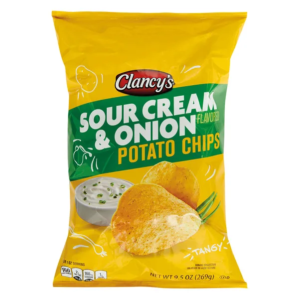 Sour Cream & Onion Flavored Potato Chips, Sour Cream & Onion by Clancy's - Tier C kids snack
