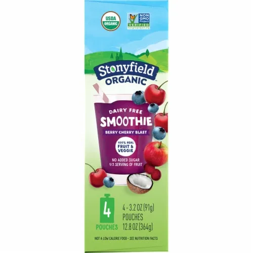 Berry Cherry Blast Dairy Free 100% Real Fruit & Veggie Smoothie by Stonyfield - Tier B kids snack