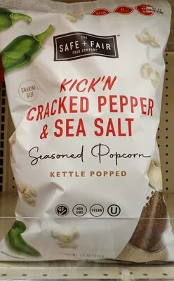 Kick'n Cracked Pepper & Sea Salt Seasoned Kettle Popped Popcorn by Safe + Fair - Tier B kids snack