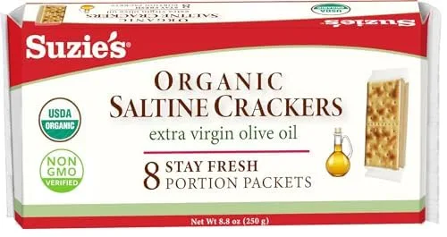 Organic salted crackers with extra virgin olive oil by Suzie's - Tier B kids snack