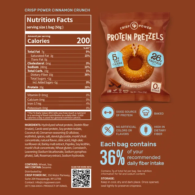 Crisp Power Protein Pretzels - Cinnamon Crunch by Crisp Power - Tier B kids snack