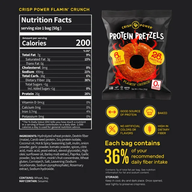 Crisp Power Protein Pretzels - Flamin' Crunch by Crisp Power - Tier B kids snack