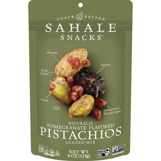 Pomegranate Pistachios Glazed Mix Nut Blend by Sahale Snacks - Tier D kids snack