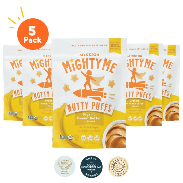 Banana Peanut Butter Puffs by Mission MightyMe - Tier A kids snack